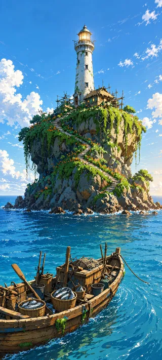 Lighthouse on the Verdant Isle phone wallpaper