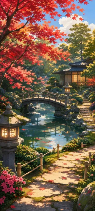 Maples in a Japanese Garden phone wallpaper