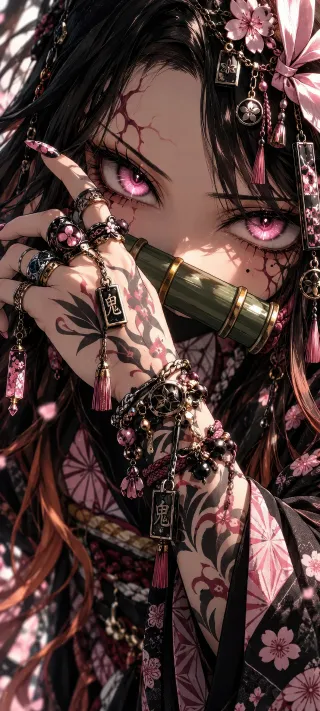 Nezuko and the Bamboo Muzzle phone wallpaper