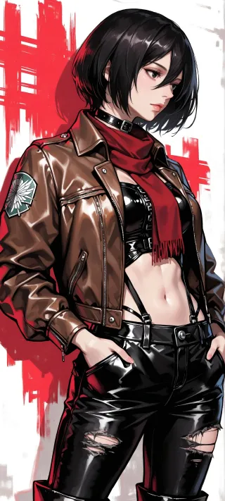 Mikasa Ackerman Leather Jacket phone wallpaper