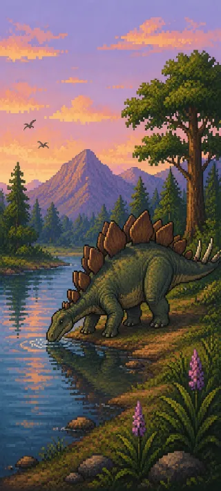 Stegosaurus Drinking at the River phone wallpaper