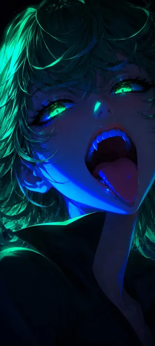 Tatsumaki's Fangs in Blue Light phone wallpaper