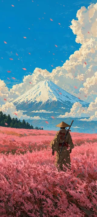 Samurai Before Mount Fuji phone wallpaper