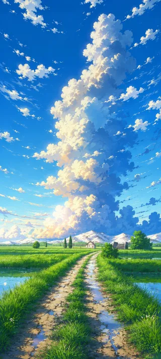Rural Path Under Cumulus phone wallpaper