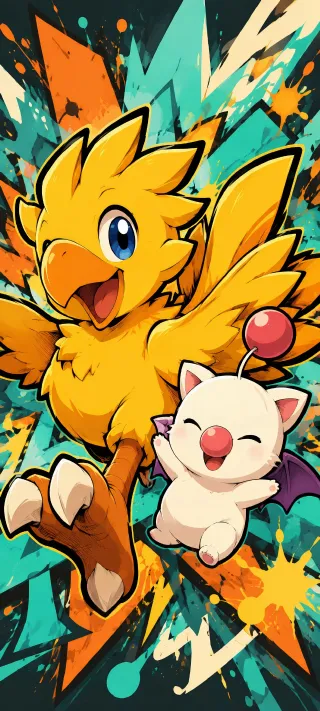 Chocobo and Moogle phone wallpaper