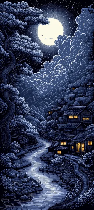 Starry Japanese Night phone wallpaper