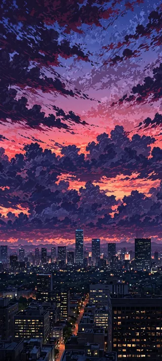 Sunset City Skyline phone wallpaper