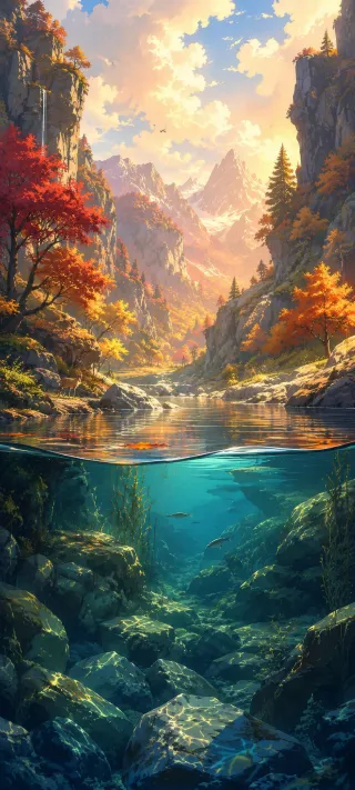 Autumn River Through Peaks phone wallpaper