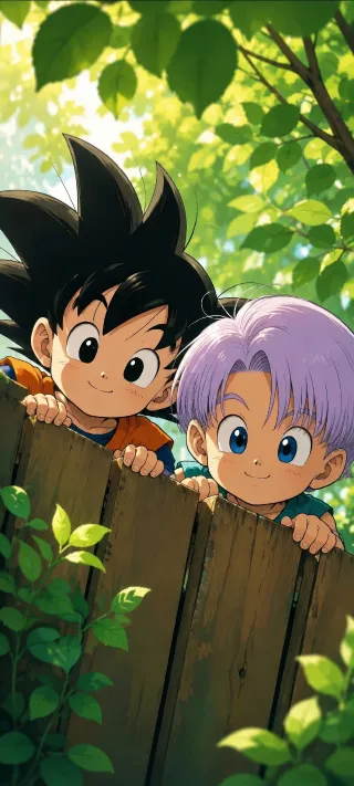 Goten and Trunks Peeking phone wallpaper