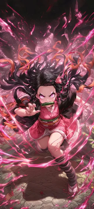 Exploding Flames Nezuko phone wallpaper