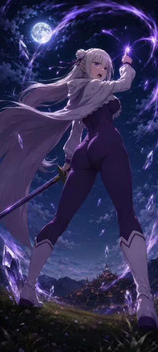 Purple Magic Sorceress Under Full Moon phone wallpaper