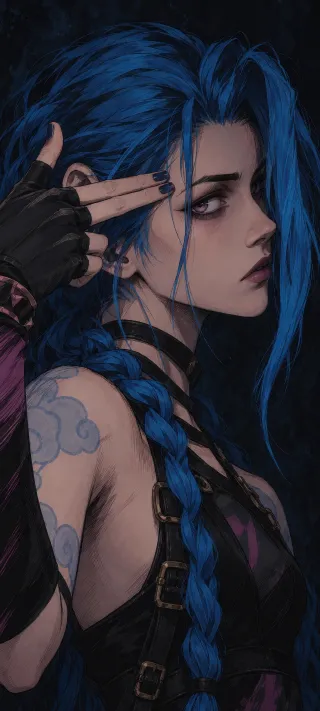 Jinx in Blue Braids phone wallpaper