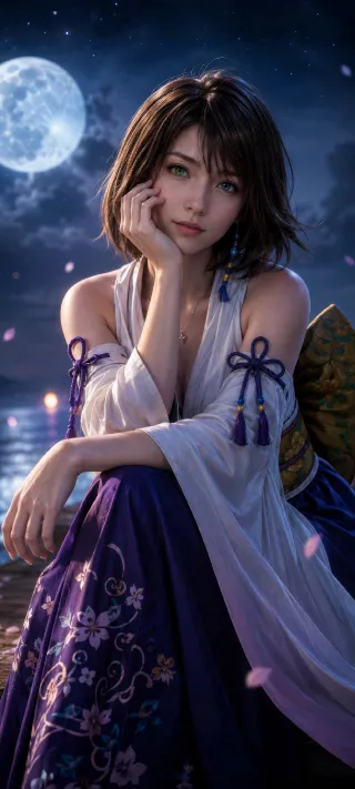 Yuna watching phone wallpaper