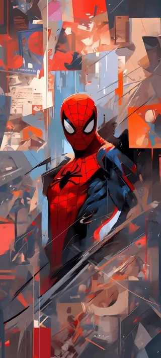 Spiderman's réflection in a broken mirror phone wallpaper