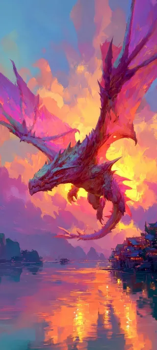 Flying Dragon Painting phone wallpaper