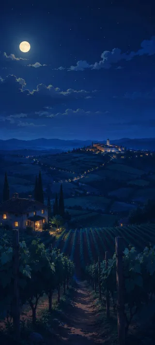 Moonlit Vineyard Reverie phone wallpaper