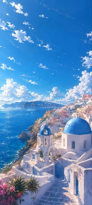 Santorini Blue Dome phone wallpaper