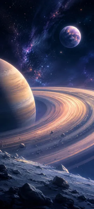 Saturnine Vista from a Rocky Moon phone wallpaper