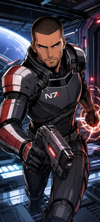 Commander Shepard in N7 Armor phone wallpaper