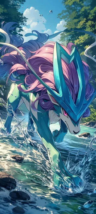 Suicune at the Rapids phone wallpaper