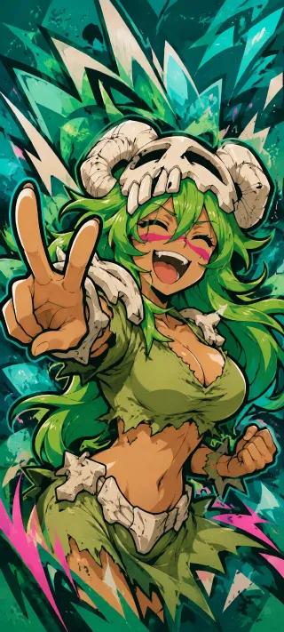 The Horned Green-Haired Girl Neliel phone wallpaper