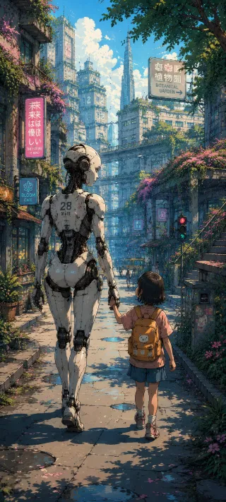 ​Hand in Hand Through the Cyber Garden phone wallpaper