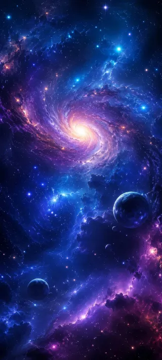 Spiral Galaxy and Planets phone wallpaper