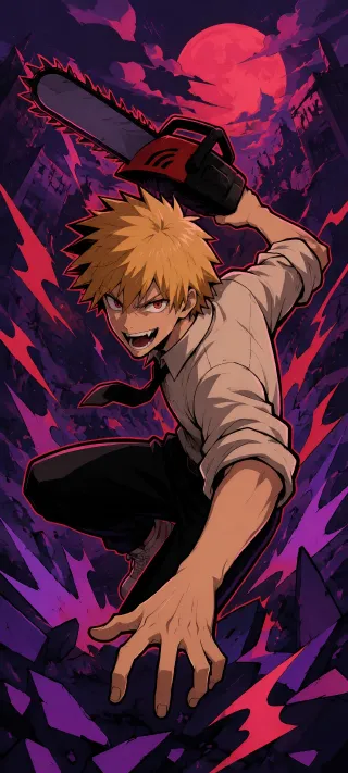 Denji's Chainsaw Charge phone wallpaper
