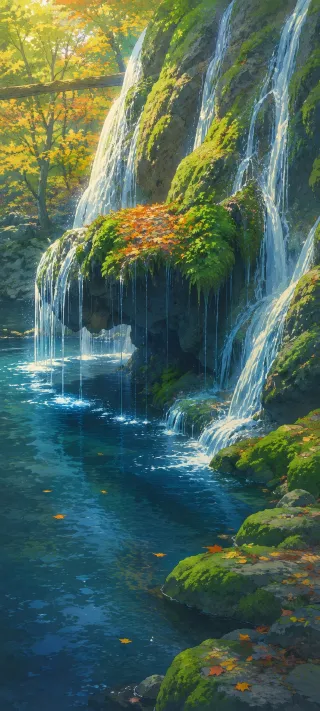 Mossy Falls and Crystal Waters phone wallpaper