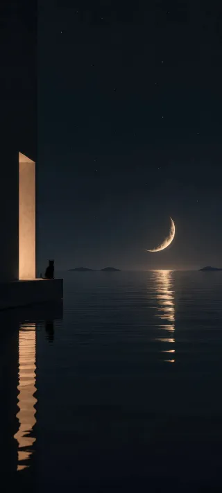 Cat at the Moonlit Door phone wallpaper