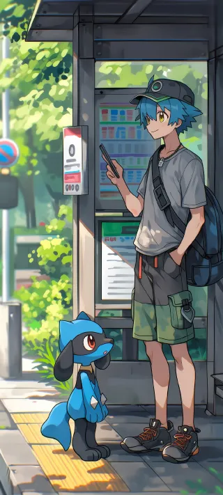 Riolu and the Trainer phone wallpaper