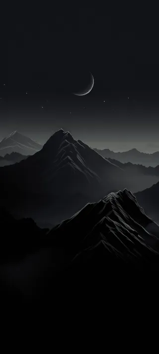 Crescent Over Black Peaks phone wallpaper