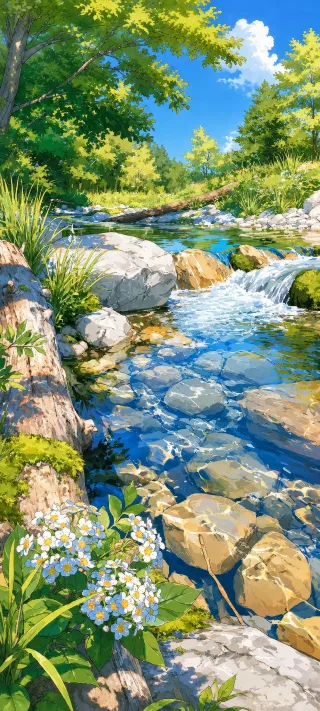 Summer Stream in Bloom phone wallpaper