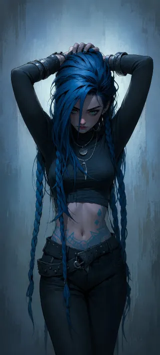 Jinx with Braided Blue Hair phone wallpaper