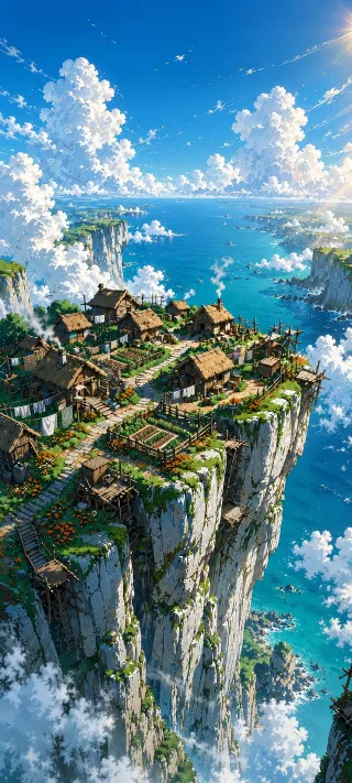 Cliffside Village by the Sea phone wallpaper