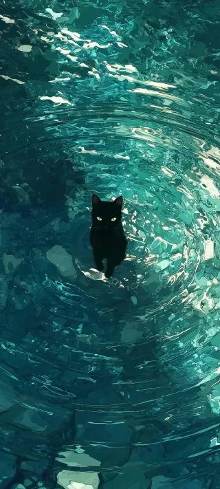 Black Cat in Water phone wallpaper