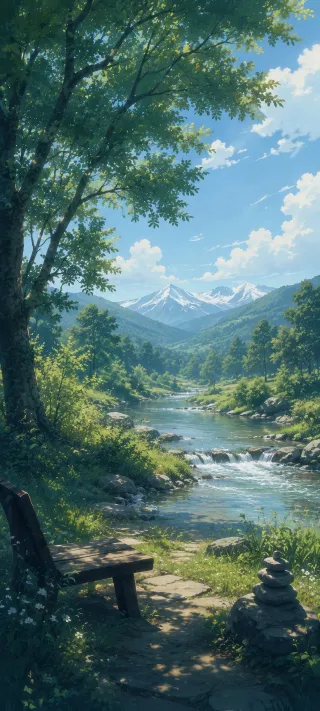 Mountain River Rest phone wallpaper