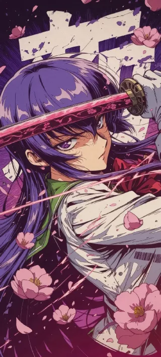 Saeko Busujima Cherry Blossoms phone wallpaper