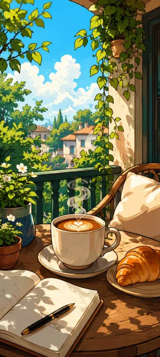 Morning Coffee on the Sunlit Balcony phone wallpaper