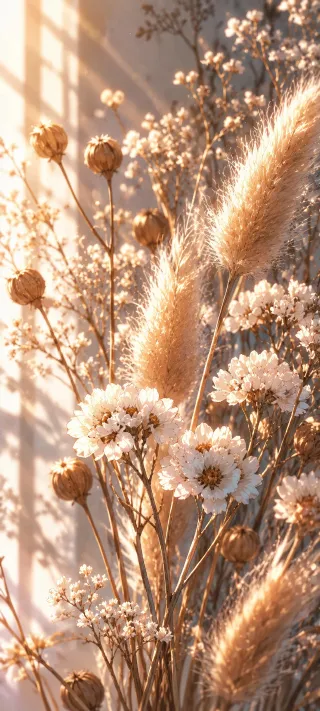 Daisies and Pampas phone wallpaper