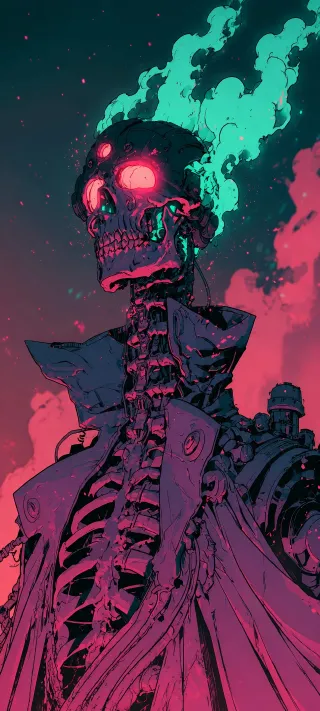 Neon-Boned Automaton phone wallpaper