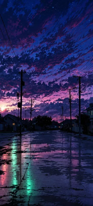 Twilight Street After Rain phone wallpaper