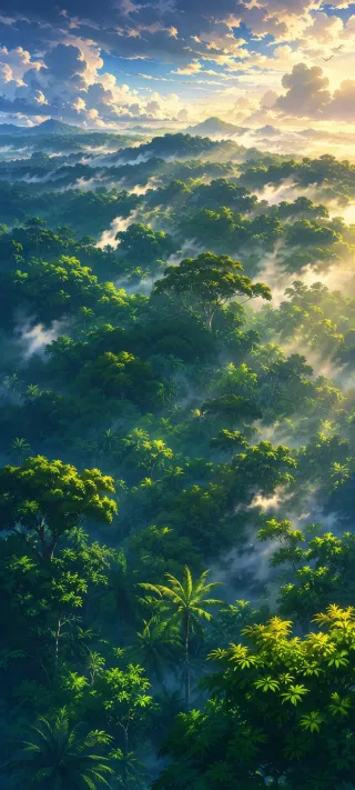 Mist Through Jungle Leaves phone wallpaper