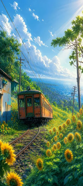 Sunflower Railway Car phone wallpaper