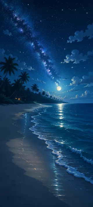 Moonlit Milky Way Shore phone wallpaper