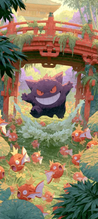 Gengar at the Garden Bridge phone wallpaper