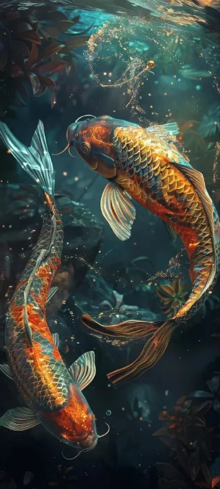 Mystical Golden Koi Dance phone wallpaper