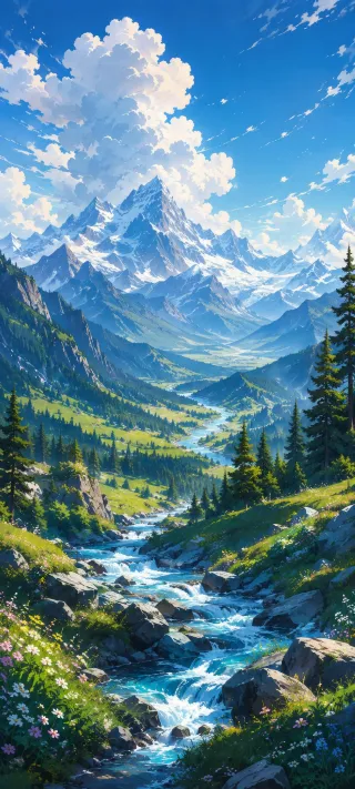 Alpine River Valley phone wallpaper