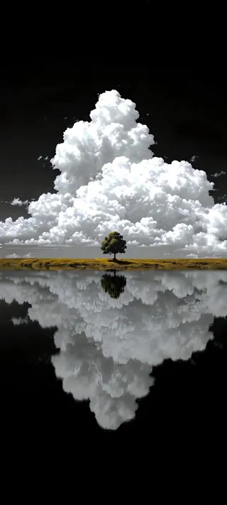 Lone Tree and Cloud phone wallpaper