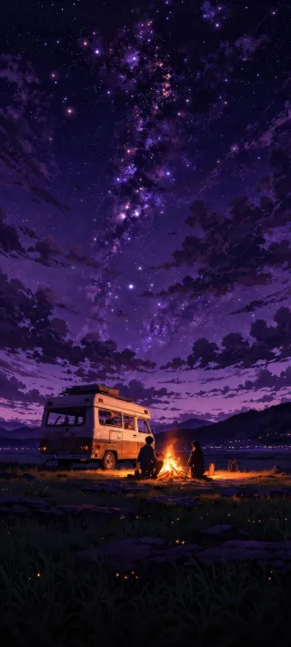 Campfire Under the Milky Veil phone wallpaper